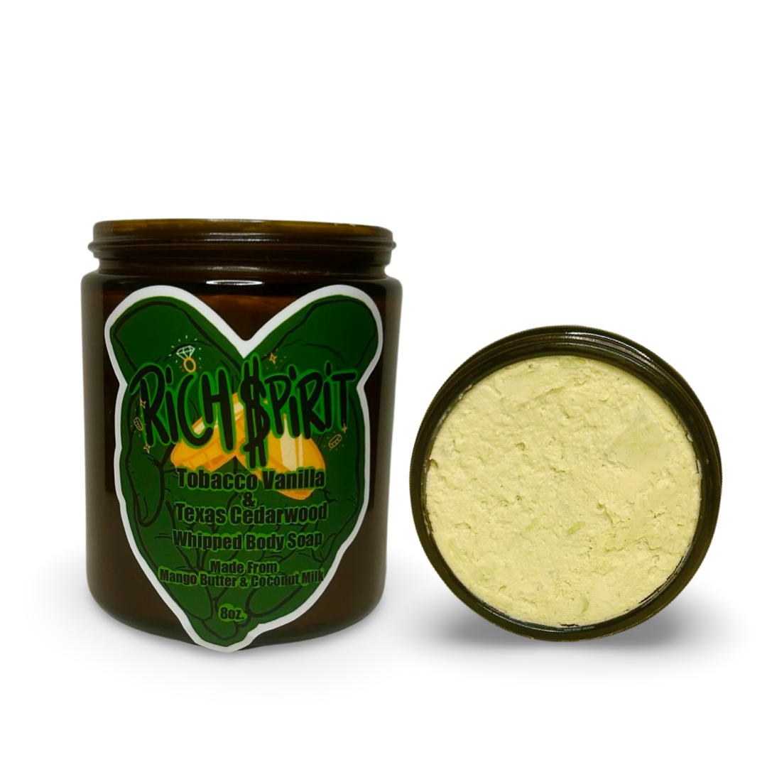 “Rich Spirit” Men’s Whipped Soap- Tobacco Vanilla & Texas Cedarwood